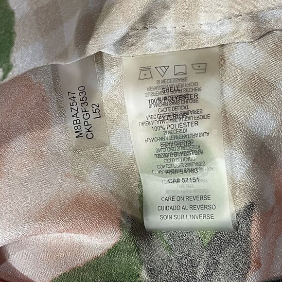 Calvin Klein Small Top Floral Checked Long Roll-Tab Sleeves V-Neck Button-Up - Picture 11 of 12